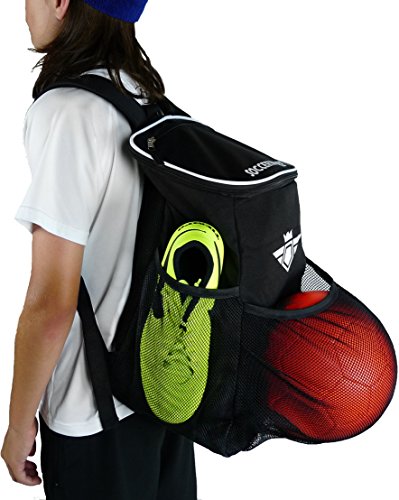 Soccer Backpack with Ball Holder Compartment - for Boys & Girls | Bag Fits All Soccer Equipment & Gym Gear (Black) - color: Black