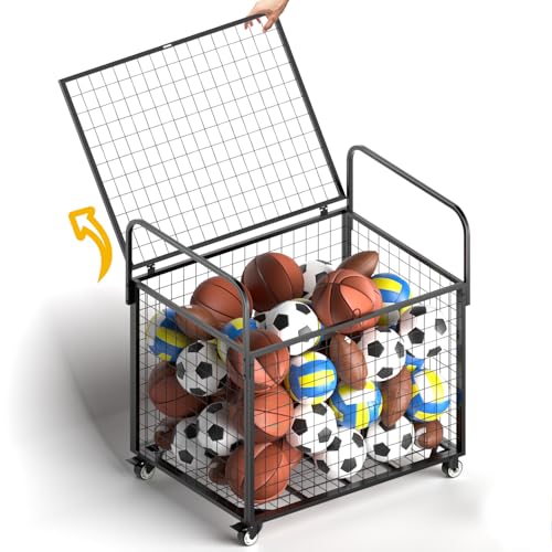 Ball Storage - Basketball Cart With Wheels Garage Volleyball Storage Sport Equipment Holder Organizer For Indoor Outdoor,Metal Storage Rack For Playgroup,Gym And School - style: 41“ Ball Cart