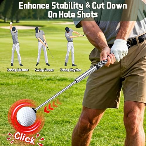 Retractable Golf Swing Trainer, Golf Grip Training Aid for Strength & Tempo Practice – Click Feedback Stick for Chipping & Hitting, Portable Warm-Up Trainer for Beginners Indoor/Outdoor