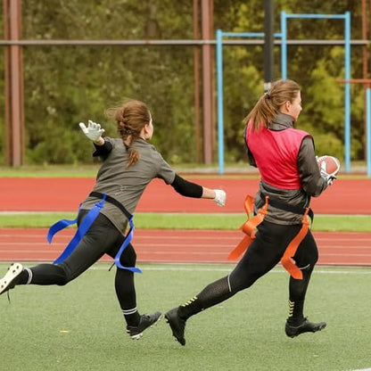 Hungdao 10/12 Players Flag Football Belts and Flags Adjustable Football Belts for Kids Teens Adults Team Training Sport Event - color: Blue, Orange