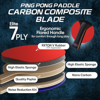 Inferno Table Tennis Paddle – Ply Carbon Blade Ping Pong Paddle for Indoor & Outdoor Games, High-Speed Sports Racket for Adults, Spin & Control, Quality Gift Set w/Carry Case & Box