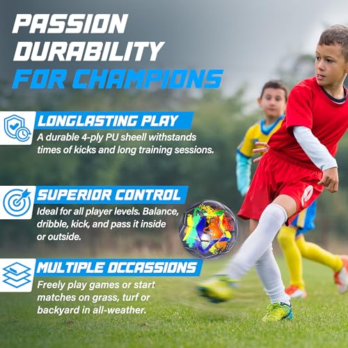 Size 4 Soccer Ball, Durable Long-Lasting Construction Soccer Balls for Kids Teens Boys Girls Youth Soccer Players Skill Practicing Training Gifts