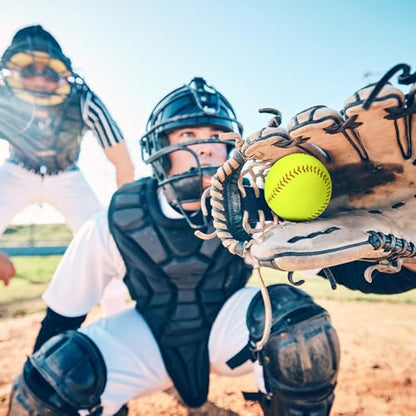16 Pack Sports Practice Softball with Mesh Bag, Official Size and Weight Slowpitch Softball, Unmarked Leather Covered Youth Fastpitch Ball Training Ball for Training - size: 12 Inch