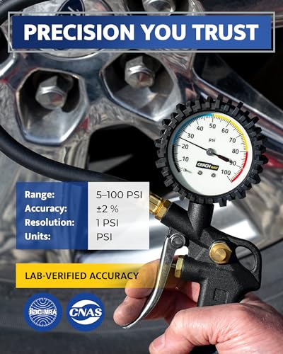 GERCHWAY Tire Inflator with Pressure Gauge – Large Glow Dial, Swivel Air Chuck with Gauge and Air Compressor Accessories – 100 PSI