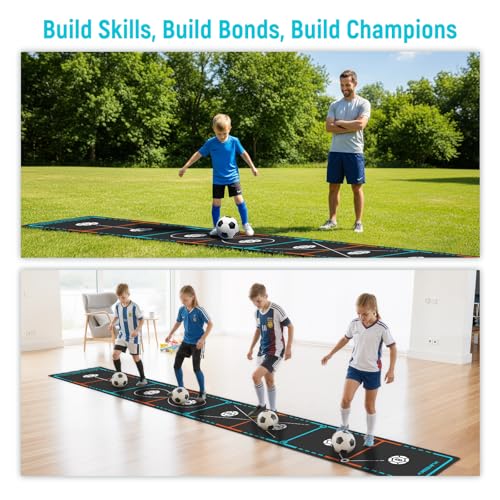 Soccer Training Mat with Integrated Ladder & Cones | 4-in-1 Football Footwork Agility Trainer for Team Practice | Non-Slip Speed & Ball Control Exercise Mat