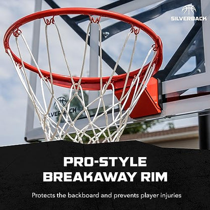 Silverback Height Adjustable In-Ground Basketball Hoop with Tempered Glass Backboard, Pro-Style Breakaway Rim, Pole and Backboard Pad