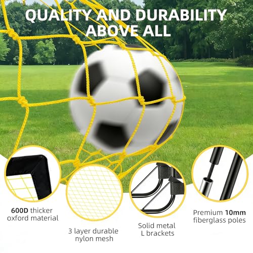 Soccer Goal, Soccer Goals for Backyard, 4x3ft Portable Pop Up Soccer Net Set, Soccer Training Equipment with Soccer Ball, Ladder and Cones - color: Yellow