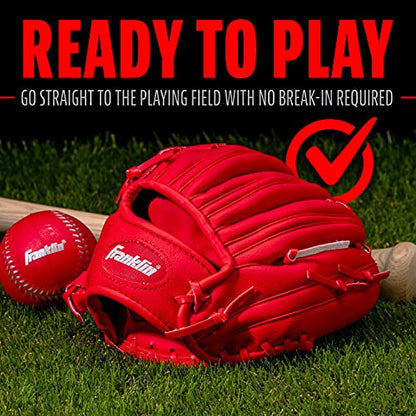 Franklin Sports Kids Baseball Gloves - RTP Youth Teeball Glove + Ball Set - Boys + Girls Teeball Mitt - Kids + Toddlers - 9.5" - color: Red, style: Left Handed Thrower