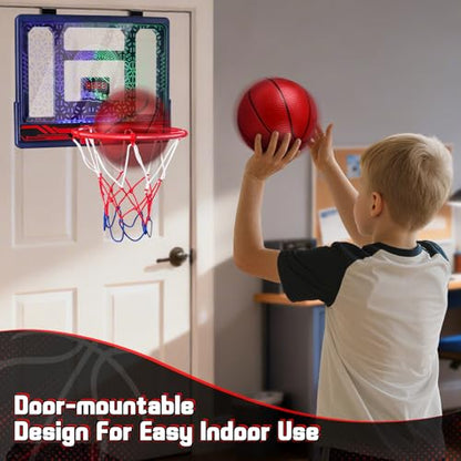 Basketball Hoop for Kids 3 4 5 6 7 8 Years Old, Electronic Basketball Goal with Adjustable Stand, 7 LED Lights & Scoreboard, Indoor Outdoor Sports Toy, Birthday for Kids Boys Ages 3-12