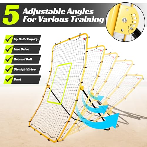 JASCOPRO Baseball Rebounder Net – Adjustable Pitchback Trainer for Solo Fielding,Throwing, Pitching Practice, Durable Steel Frame with 5 Angles, Softball Rebound Net Simulates Grounders & Fly Balls