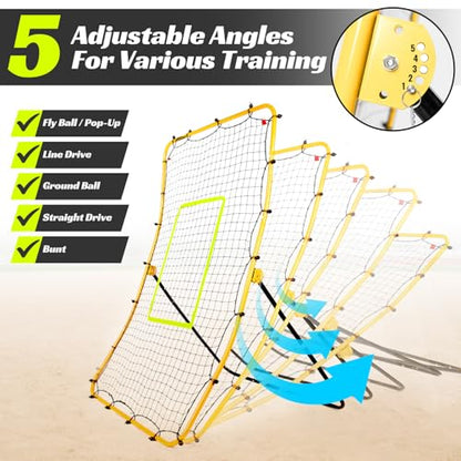 JASCOPRO Baseball Rebounder Net – Adjustable Pitchback Trainer for Solo Fielding,Throwing, Pitching Practice, Durable Steel Frame with 5 Angles, Softball Rebound Net Simulates Grounders & Fly Balls