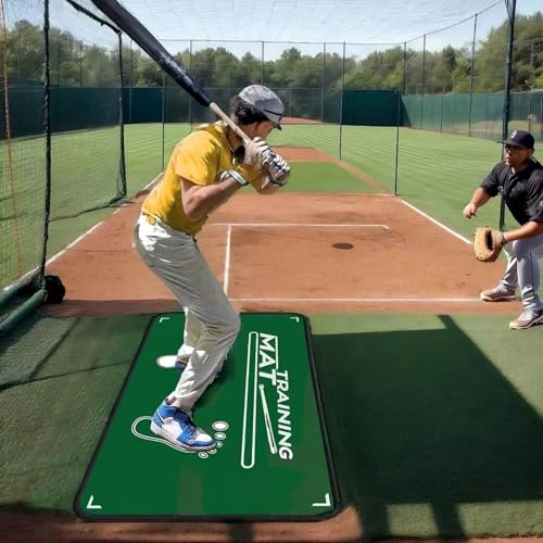 2-in-1 Baseball Batting Mat & Decorative/Entryway Mat, Softball Hitting Mat with Home Plate, Anti-Slip, Batting Stance Guide for Swing Training, Durable Indoor/Outdoor Use (35.4"x23.6")
