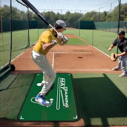 2-in-1 Baseball Batting Mat & Decorative/Entryway Mat, Softball Hitting Mat with Home Plate, Anti-Slip, Batting Stance Guide for Swing Training, Durable Indoor/Outdoor Use (35.4"x23.6")
