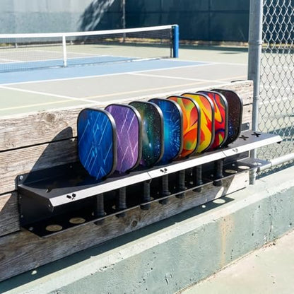 Pickleball Paddle Rack, Wall or Fence Mounted Organizer Holds 4/8/12 Paddles, Expandable Design for Indoor/Outdoor - size: 28inch