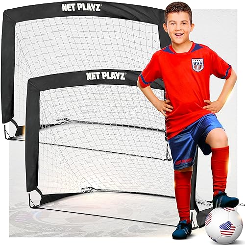 Soccer Net, Kids Pop-up Soccer Goals for Backyard Football Practice & Training, Portable Set of 2, Black (NOS36340B02), 4 x 3 Ft