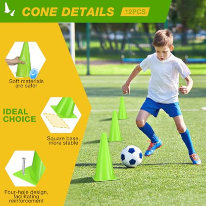 12 Inch Durable Cones,12pcs Versatile Plastic Traffic Cones and Soccer Cones for Sports Training,Agility Drills,Parking Safety,Basketball Training,Football Training. - color: green