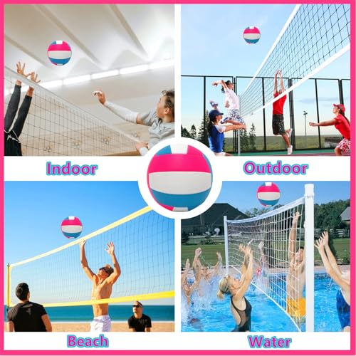 Official Size 5 Volleyball Balls, Waterproof Soft Bulk Recreational Volley Balls with Pump and Net Bag for Beach Pool Sand Training for Beginner
