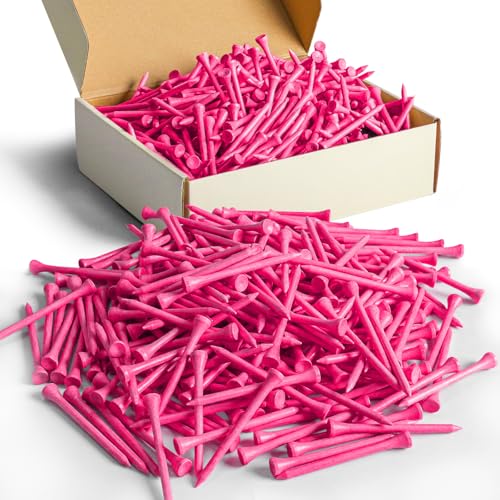 FINGER TEN Bamboo Golf Tees Wood 1 1/2 2 3/4 3 1/4 Inch Wooden Short Long Tee Color Bulk 250/500/1000/2000 Count for Men Women Kids in Red Pink USA Flag - color: Bright Pink, size: 500 Count( 3 1/4 Inch)