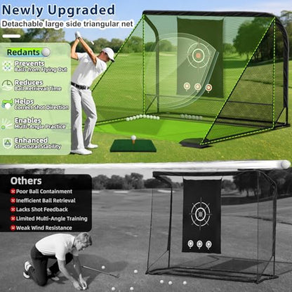 10x7ft Golf Hitting Practice Net for Real Golf Balls, Heavy Duty Driving Training Cage with Reinforced 7-Layer Mesh & Mat, Portable Backyard Net for Indoor Outdoor to Improve Your Swing