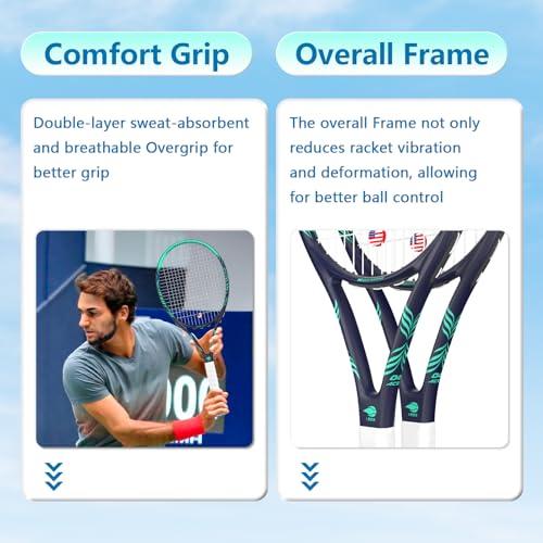 Adult 2 Player Tennis Racket Perfect for Beginner and Professional Players, 27” Speed Tennis Racquet Include Tennis Balls, Overgrips, Tennis Bag, Vibration Dampe, Cover - color: 2 Pcs Green