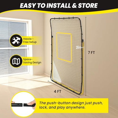 BAGAIL Volleyball Rebounder Net 7x4 Ft, Bounce Back Training Equipment with Unique Curved Frame for Better Catching, 5 Adjustable Angles for Volleying & Spiking, Easy Set Up & Sturdy Base - color: Yellow