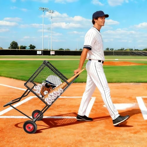 Sports Ball Locker with Wheels, Pro Rolling Sports Batting Practice Balls Cart Holder 300 Baseballs/150 Softballs Heavy-Duty Portable Baseball Storage Rack for Caddy Gym School Club 22''x24''x45''