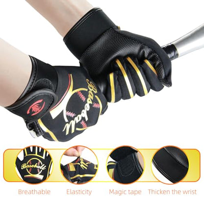 Classic Youth Baseball Batting Gloves - Extra Grip, Enhanced Optimal, Shock Absorption, Breathable and Stretchy Softball Glove, Ideal Gift for Kids, Boys, Girls