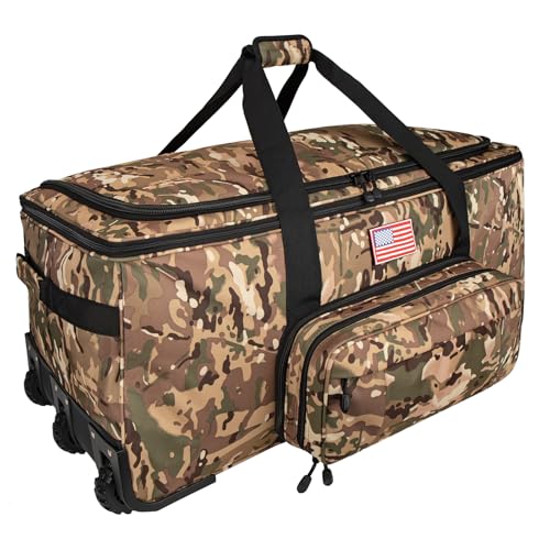 150L Large Rolling Duffle Bag with Wheels, Heavy Duty 32'' Tri-Wheel Gear Hauler for Camping,Moving Sports Equipment,Military & Airline Checked Bag Approved,Camo - color: Camo
