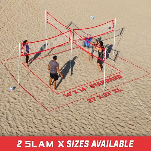 GoSports Slam X 4 Square Volleyball Game Set - 14 ft or 21 ft - Ultimate Backyard & Beach Game for All Skill Levels - color: 14 x 14 ft