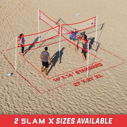 GoSports Slam X 4 Square Volleyball Game Set - 14 ft or 21 ft - Ultimate Backyard & Beach Game for All Skill Levels - color: 14 x 14 ft
