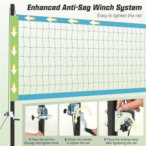 CZBZ Heavy-Duty Volleyball Net Set with 3-Level Adjustable Poles, Anti-Sag Winch, Portable for Backyard Beach Park Games