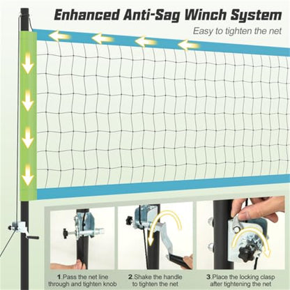CZBZ Heavy-Duty Volleyball Net Set with 3-Level Adjustable Poles, Anti-Sag Winch, Portable for Backyard Beach Park Games