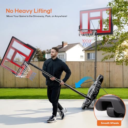 Portable Basketball Hoop Outdoor, Adjustable Basketball Hoops Goal System Shatterproof Backboard, Shock Absorbent Rim, Fillable Base for Swimming Pool/Backyard/Driveway - style: Red 6.1-10FT