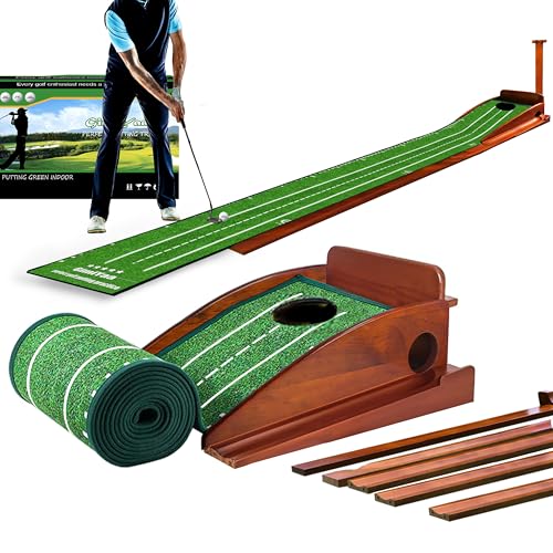 GimYaa Golf Putting mat Green Indoor and Outdoor with Auto Ball Return,Game Practice Golf Gifts for Home, Office, Backyard Indoor Golf and Outdoor Use, Crystal Velvet Mat - color: Green