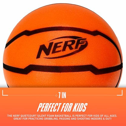 Nerf Quietcourt Silent Foam Basketball - Mini or Official Size Silent Dribbling Foam Basketball - Never Goes Flat - 7" or 29.5" - Orange - size: 7"