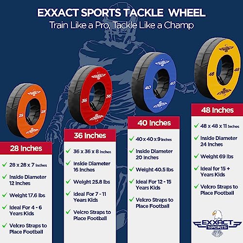 Exxact Sports Tackle Wheel Football Practice Equipment and Football Tackle Dummies with Straps - 28, 36, 40, 48 Inches, Tackling Dummy for Football