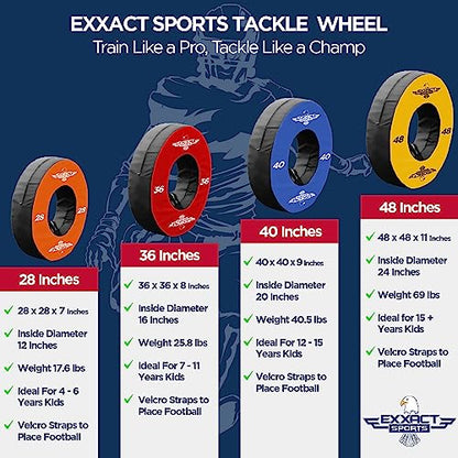 Exxact Sports Tackle Wheel Football Practice Equipment and Football Tackle Dummies with Straps - 28, 36, 40, 48 Inches, Tackling Dummy for Football