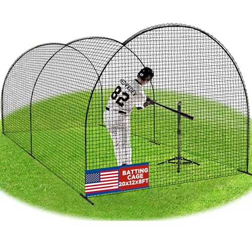 Portable Baseball Batting Cage Net with Sturdy Steel Frame, 20FT/ 30X12X8FT Batting Cages for Backyard Baseball Training Equipment with Carry Bag - size: 20FT