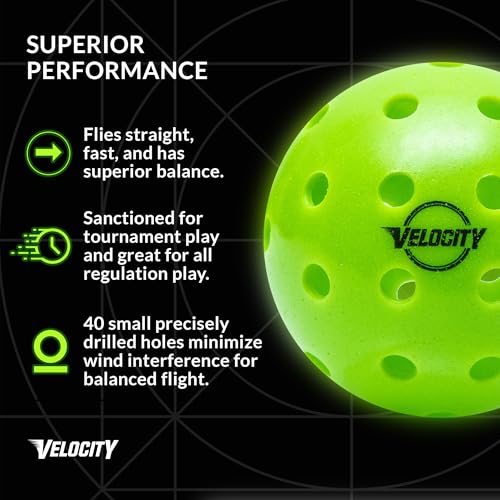 Velocity Premium Pickleballs - USAPA-Certified | 40-Hole Design for Ultimate Outdoor Performance | Official Size & Weight