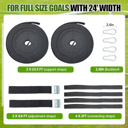 2 Pcs Soccer Goal Net Support Straps Heavy Duty Nylon Straps with Strap Loops for 24 ft Goal, Prevent Net Sagging, Easy Setup for Training, Games, Backyard Use
