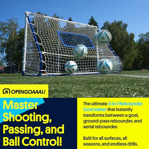 Open Goaaal 3-in-1 Soccer Rebounder Goal - 4 ft x 6 ft - Adjustable Angle Modes for Shooting Drills - Ground-Pass Setup for Passing Practice - High-Angle Rebound Net for Ball Control