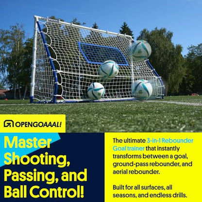 Open Goaaal 3-in-1 Soccer Rebounder Goal - 4 ft x 6 ft - Adjustable Angle Modes for Shooting Drills - Ground-Pass Setup for Passing Practice - High-Angle Rebound Net for Ball Control