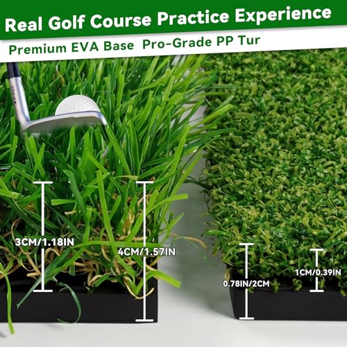 3-in-1 Golf Hitting Mat, 12" x 16" Replaceable Golf Practice Mat with Non-Slip Rubber Base, Golf Training mat for Swing Path, Chipping mat & Putting, Portable for Backyard, Garage, Indoor & Outdoor