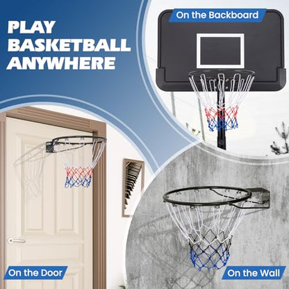 GYMAX Basketball Rim, 15/18 inch Basketball Rim Replacement with All-Weather Net, Basketball Hoop Replacement Rim Outdoor/Indoor for Wall Door Mounted