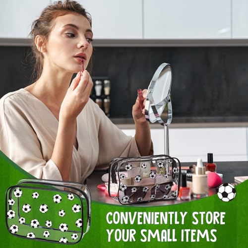 Kacctyen 24 Pcs Soccer Clear Makeup Bag with Zipper Bulk Sport Goodie Clear PVC Pouch Organizer Waterproof Travel Case for Woman Team Gifts Birthday Decorations Supplies - style: Soccer