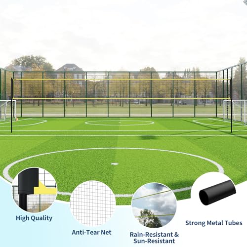 32FT Volleyball Net Set for Training, Adjustable Height 7.4' to 8' Freestanding Volleyball Net System Anti-Sagging, with Ball & Pump, Ground Stakes, Carry Bag, Portable Practice Kit for Backyard&Beach