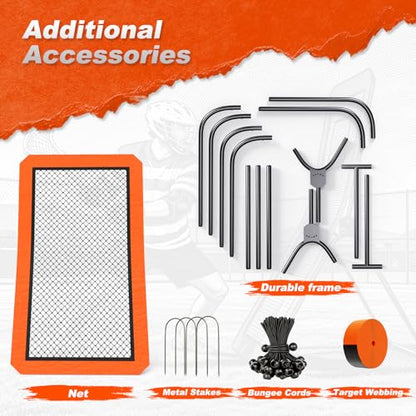 Lacrosse Rebounder net for Backyard, 4x7FT Adjustable Net with 5 Angles & Target Stripe,Durable Multi-Sport Practice Tool for Soccer Baseball Volleyball Training Equipment