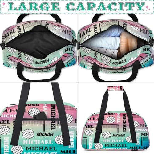 Custom Volleyball Gym Bag Duffel Bag for Women Men, Personalized Name Sport Bag Overnight Bags Customized Travel Weekender Bag, Purple Blue - color: Purple Blue
