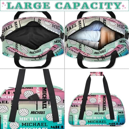 Custom Volleyball Gym Bag Duffel Bag for Women Men, Personalized Name Sport Bag Overnight Bags Customized Travel Weekender Bag, Purple Blue - color: Purple Blue