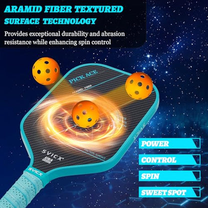 Carbon Fiber Pickleball Paddle 16mm – Professional Pickleball Paddles with Superior Control, Power & Spin – Extended Handle for Two-Handed Grip, USAPA Approved - color: Teal Green&Navy Blue